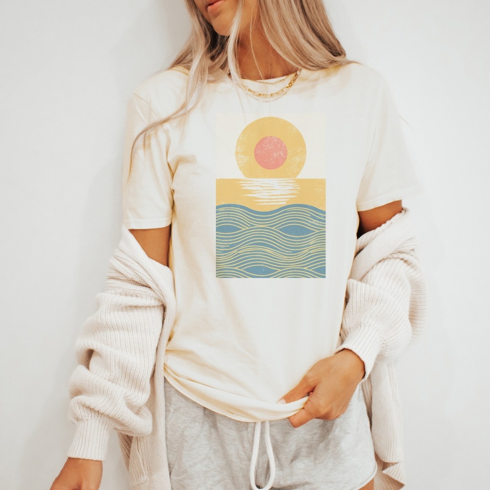 Textured Minimalist Sunset Boho Vintage Style Tee